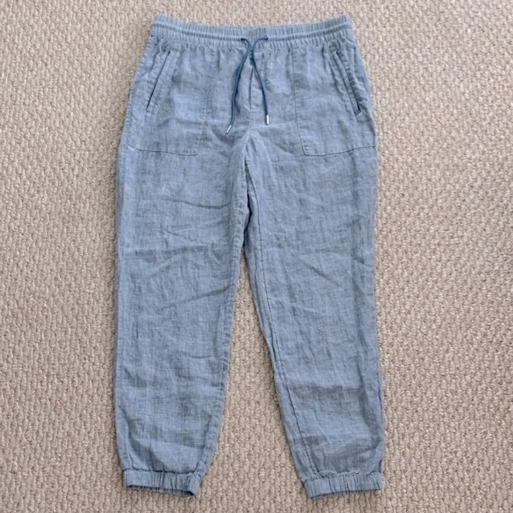 ATHLETA Retreat Linen Jogger Pants in Chambray Blue Size 16 Tall